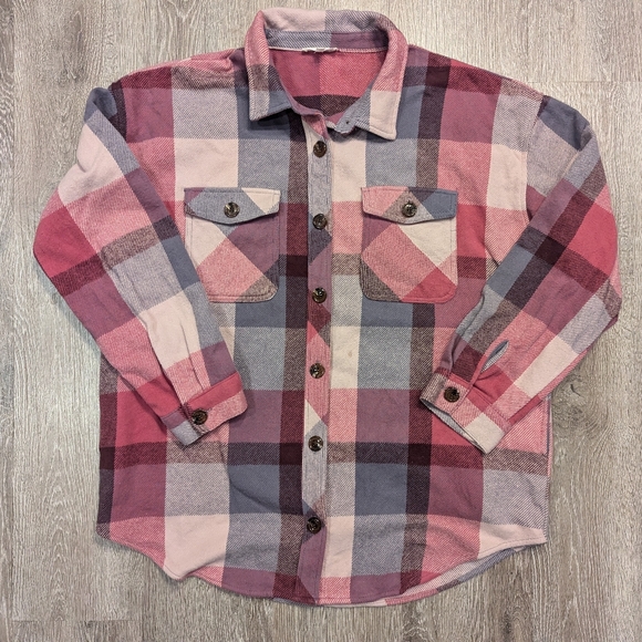 4/$30 Maurices Pink & Purple Flannel Shirt Jacket Shacket #152 - Picture 1 of 6